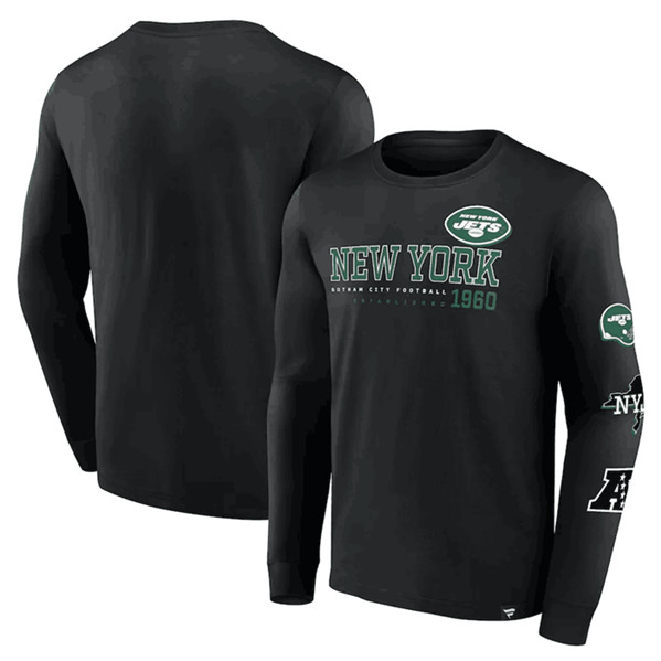 Men's New York Jets Black High Whip Pitcher Long Sleeve T-Shirt